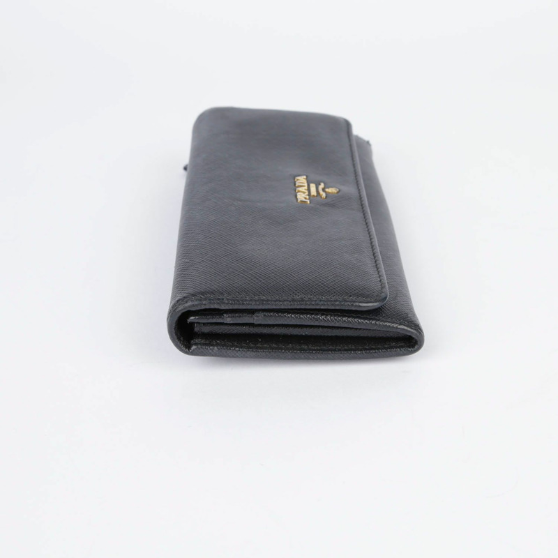 PRADA 黑色 Saffiano 皮革長皮夾-5