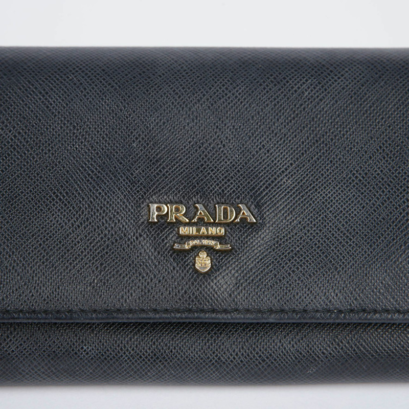PRADA 黑色 Saffiano 皮革長皮夾-6