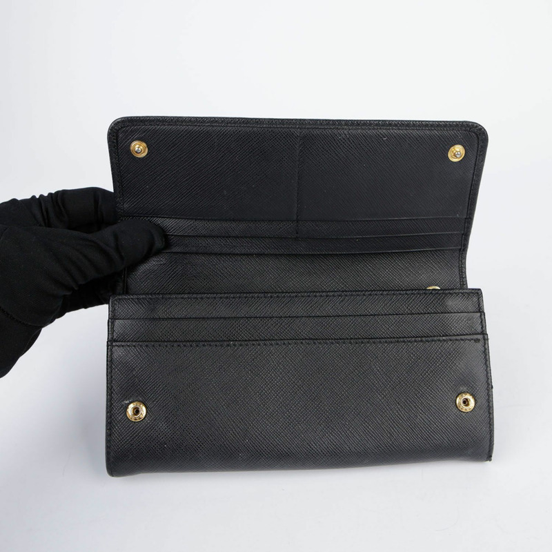 PRADA 黑色 Saffiano 皮革長皮夾-14