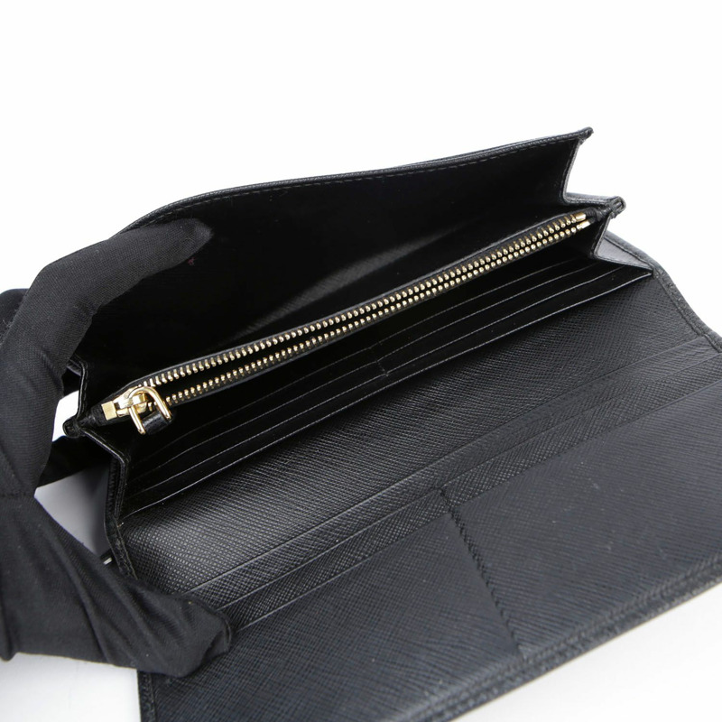 PRADA 黑色 Saffiano 皮革長皮夾-15