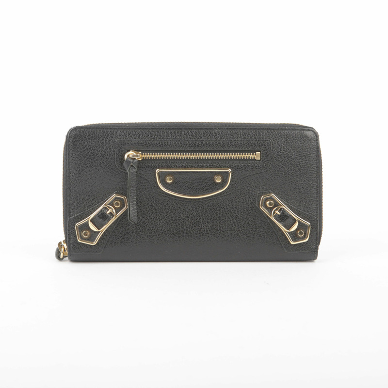 BALENCIAGA 巨型金屬邊拉鍊長版皮夾 黑色-0