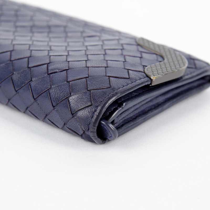BOTTEGA VENETA 海軍藍編織皮革長皮夾-9