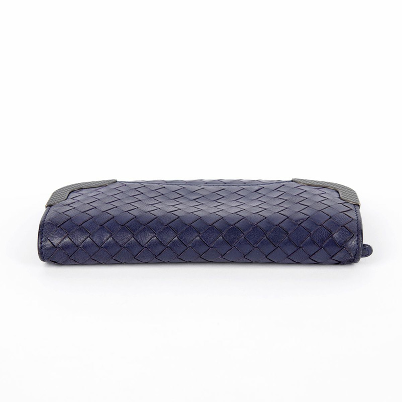 BOTTEGA VENETA 海軍藍編織皮革長皮夾-11