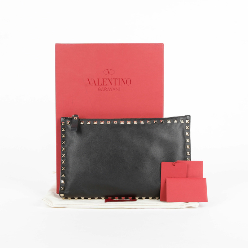 VALENTINO 黑色皮革 Rockstud 手拿包 0269-0