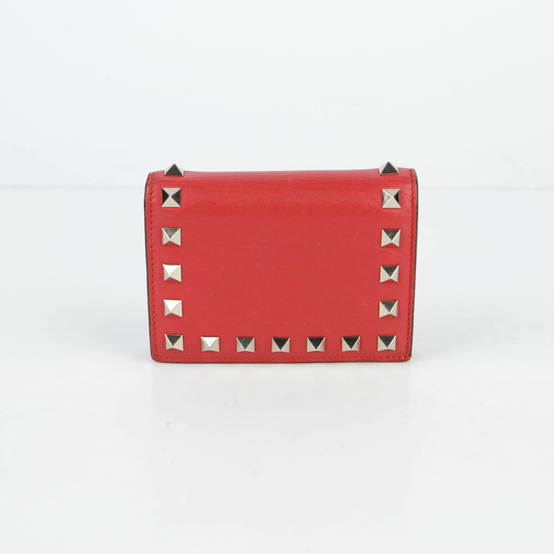 VALENTINO 紅色皮革 Rockstud 緊湊型皮夾 39BOL-1