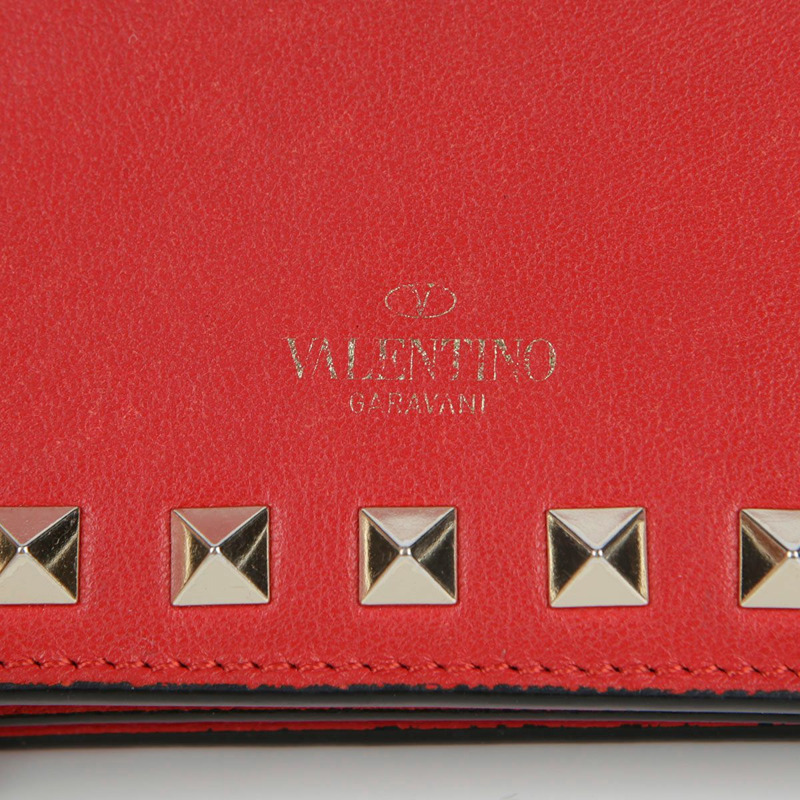 VALENTINO 紅色皮革 Rockstud 緊湊型皮夾 39BOL-7