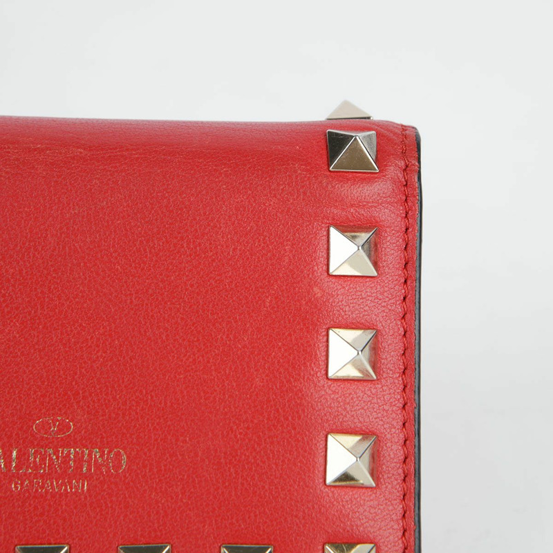 VALENTINO 紅色皮革 Rockstud 緊湊型皮夾 39BOL-8