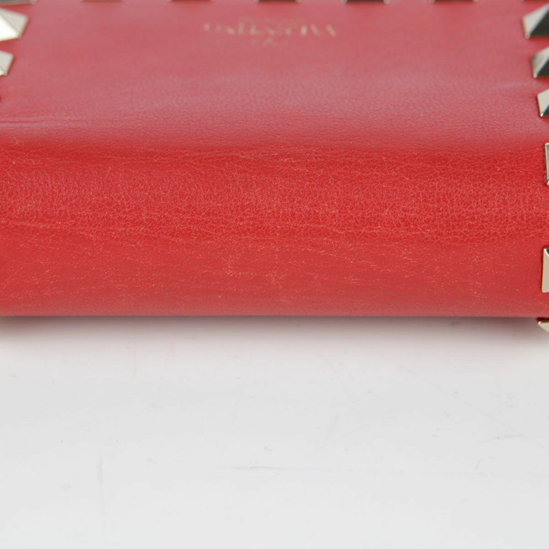 VALENTINO 紅色皮革 Rockstud 緊湊型皮夾 39BOL-14
