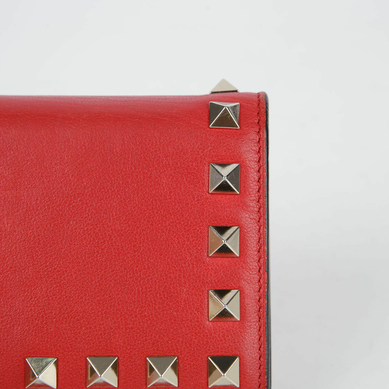 VALENTINO 紅色皮革 Rockstud 緊湊型皮夾 39BOL-15