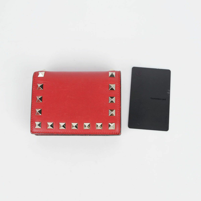VALENTINO 紅色皮革 Rockstud 緊湊型皮夾 39BOL-20