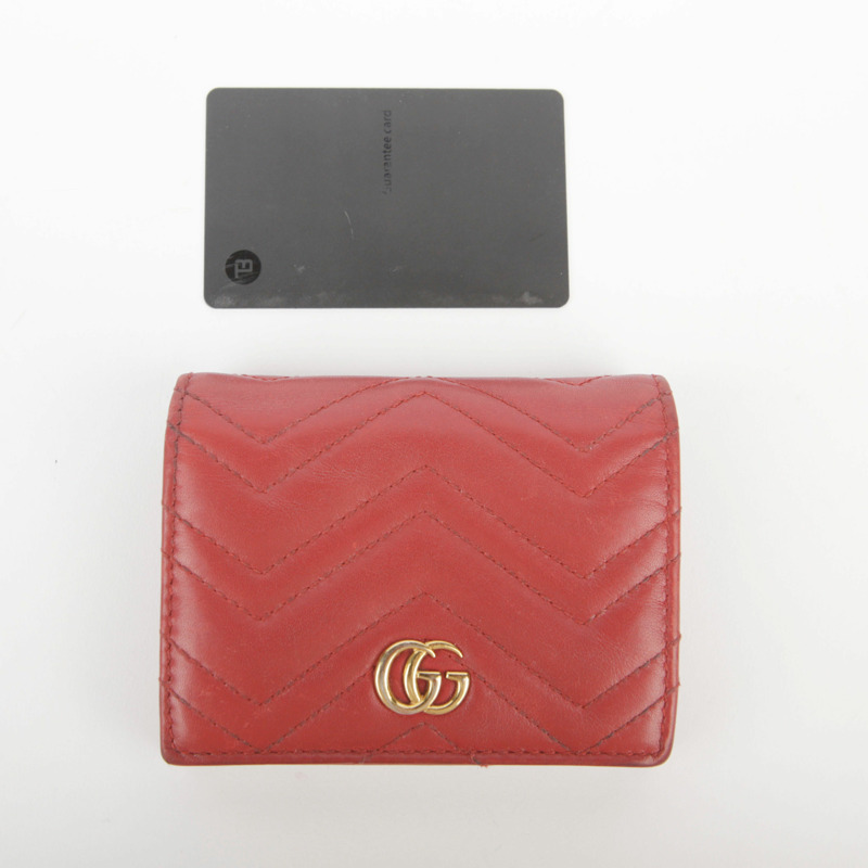 GUCCI 紅色皮革 GG Marmont 卡包錢包-11