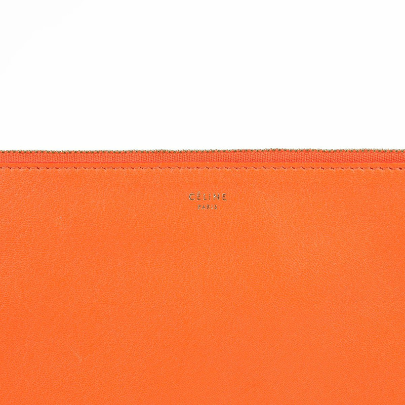 CELINE 紅橙色雙色皮革手拿包-1