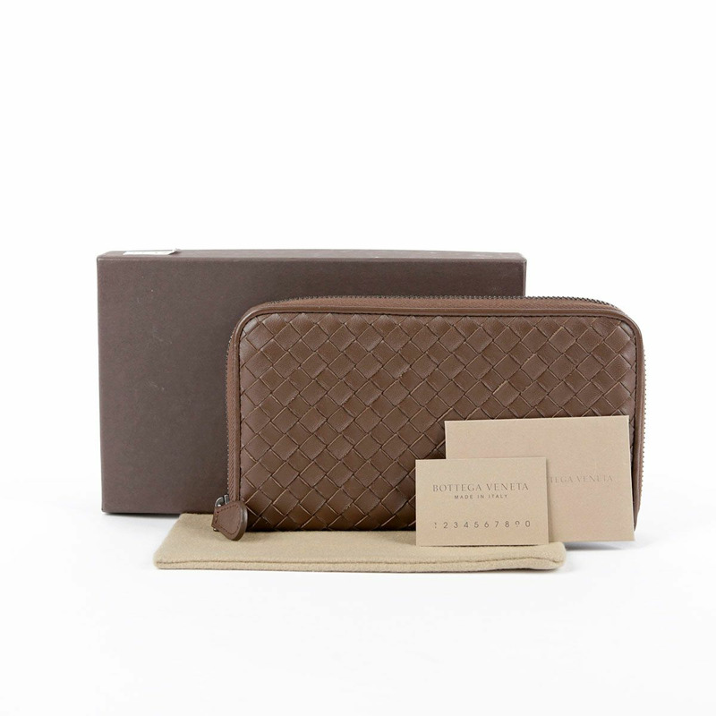 BOTTEGA VENETA 棕色皮革 Intrecciato 拉鍊長版皮夾-0