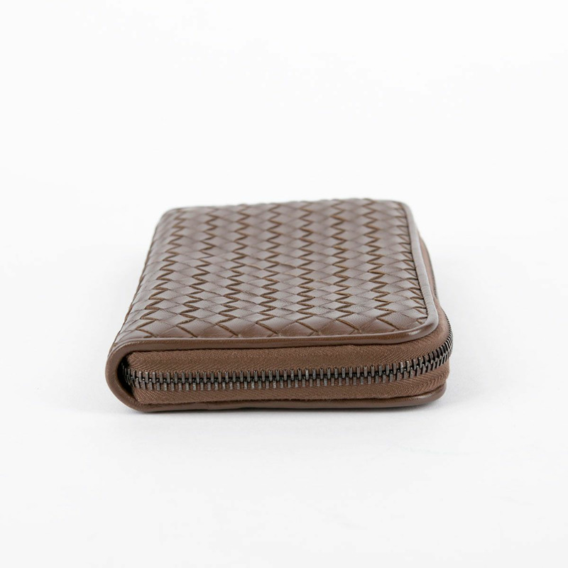 BOTTEGA VENETA 棕色皮革 Intrecciato 拉鍊長版皮夾-2