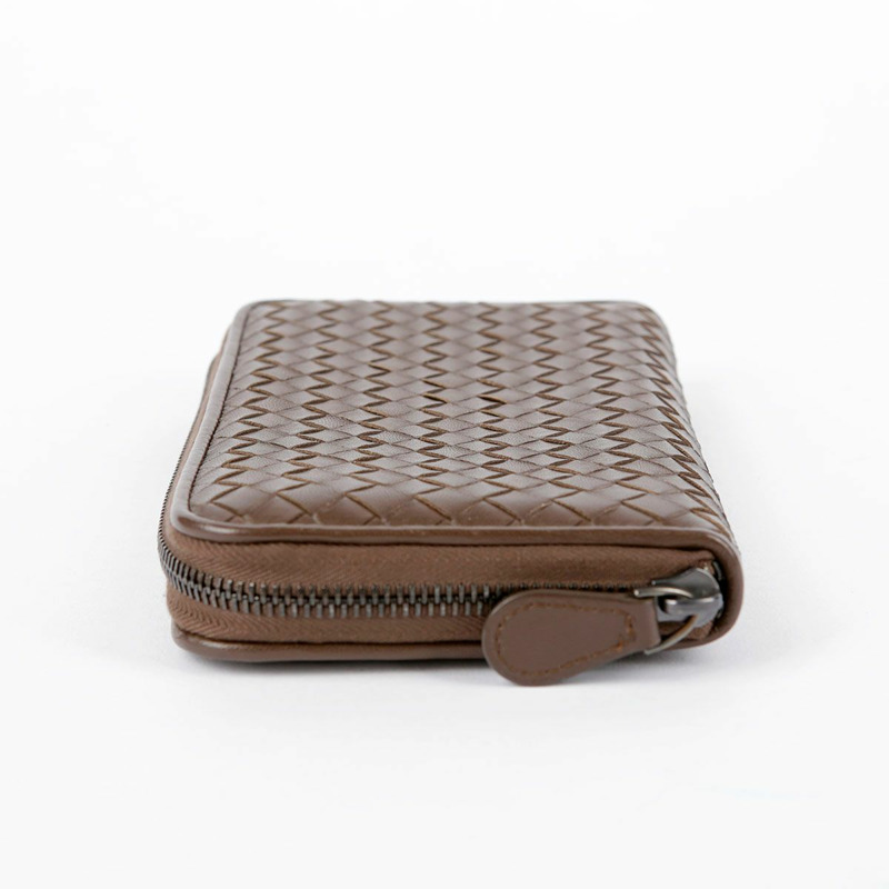 BOTTEGA VENETA 棕色皮革 Intrecciato 拉鍊長版皮夾-5