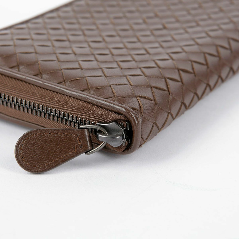 BOTTEGA VENETA 棕色皮革 Intrecciato 拉鍊長版皮夾-6