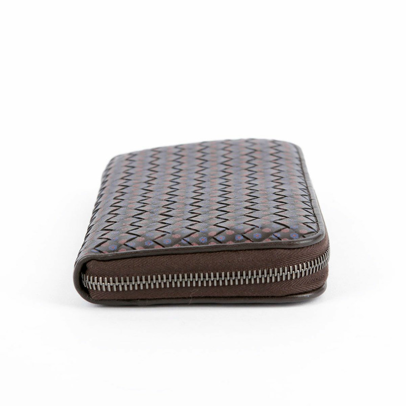 BOTTEGA VENETA 棕色皮革花卉圖案編織拉鍊長皮夾-2