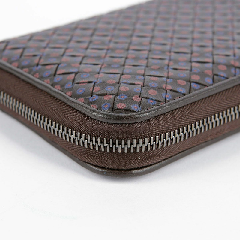 BOTTEGA VENETA 棕色皮革花卉圖案編織拉鍊長皮夾-3