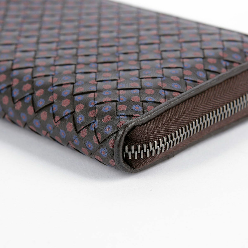BOTTEGA VENETA 棕色皮革花卉圖案編織拉鍊長皮夾-4