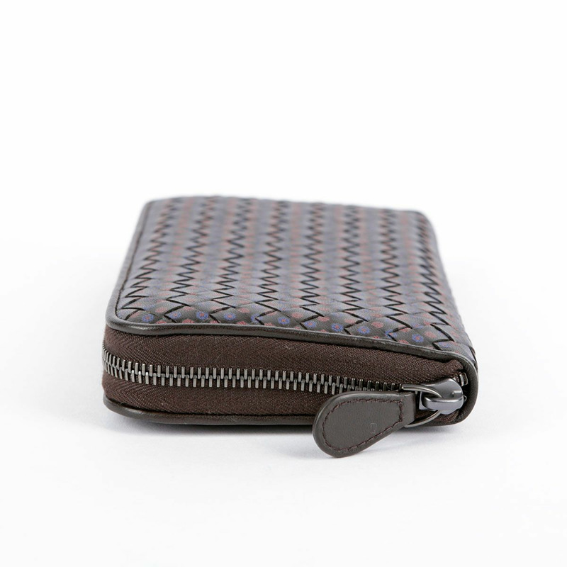 BOTTEGA VENETA 棕色皮革花卉圖案編織拉鍊長皮夾-5