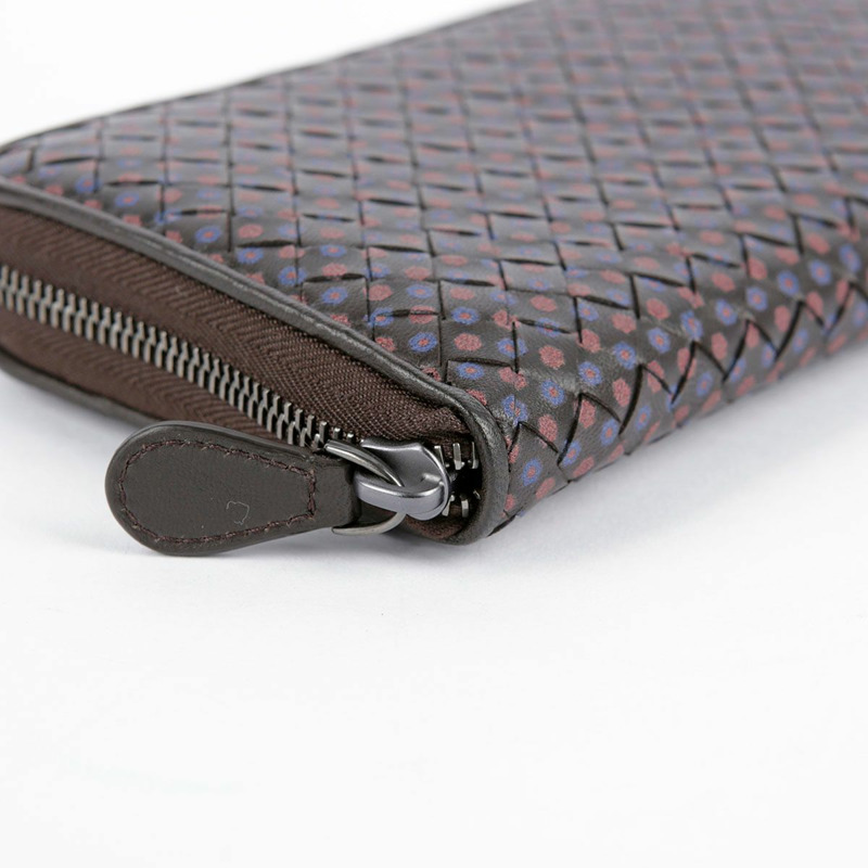 BOTTEGA VENETA 棕色皮革花卉圖案編織拉鍊長皮夾-6