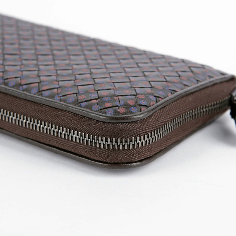 BOTTEGA VENETA 棕色皮革花卉圖案編織拉鍊長皮夾-7