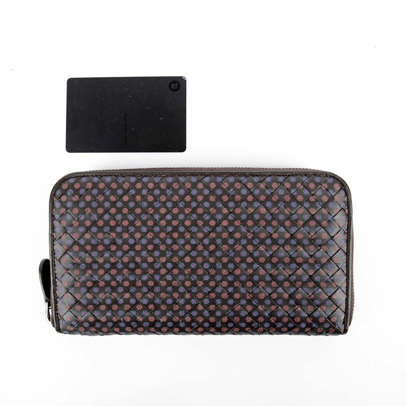 BOTTEGA VENETA 棕色皮革花卉圖案編織拉鍊長皮夾-11