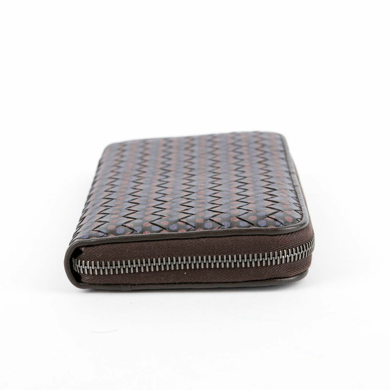 BOTTEGA VENETA 棕色皮革花卉圖案編織拉鍊長皮夾-2