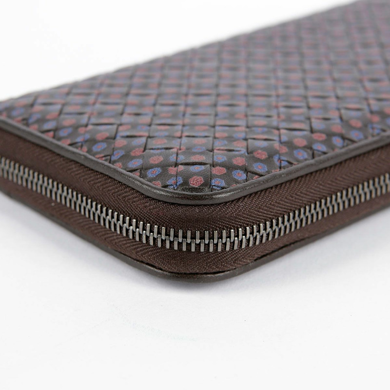 BOTTEGA VENETA 棕色皮革花卉圖案編織拉鍊長皮夾-3