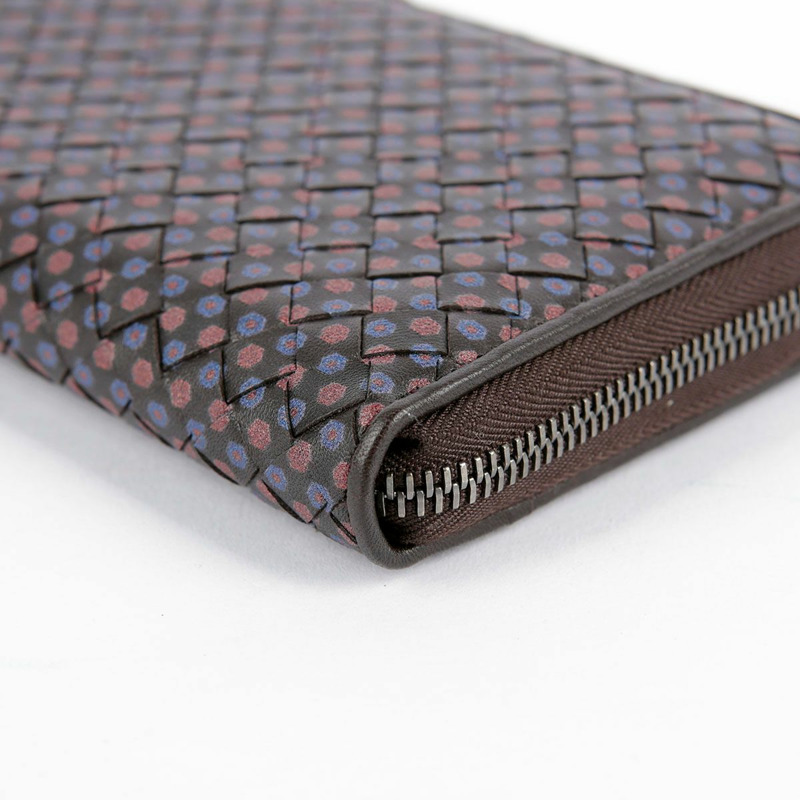 BOTTEGA VENETA 棕色皮革花卉圖案編織拉鍊長皮夾-4