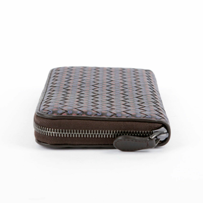 BOTTEGA VENETA 棕色皮革花卉圖案編織拉鍊長皮夾-5