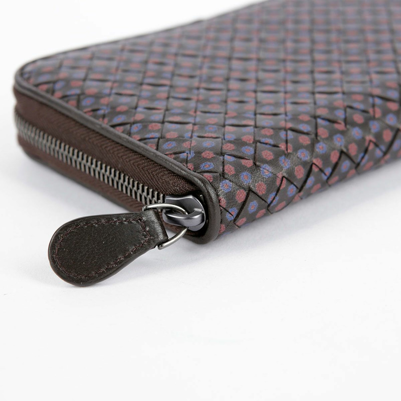 BOTTEGA VENETA 棕色皮革花卉圖案編織拉鍊長皮夾-6