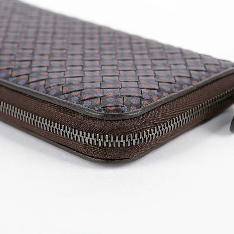 BOTTEGA VENETA 棕色皮革花卉圖案編織拉鍊長皮夾-7