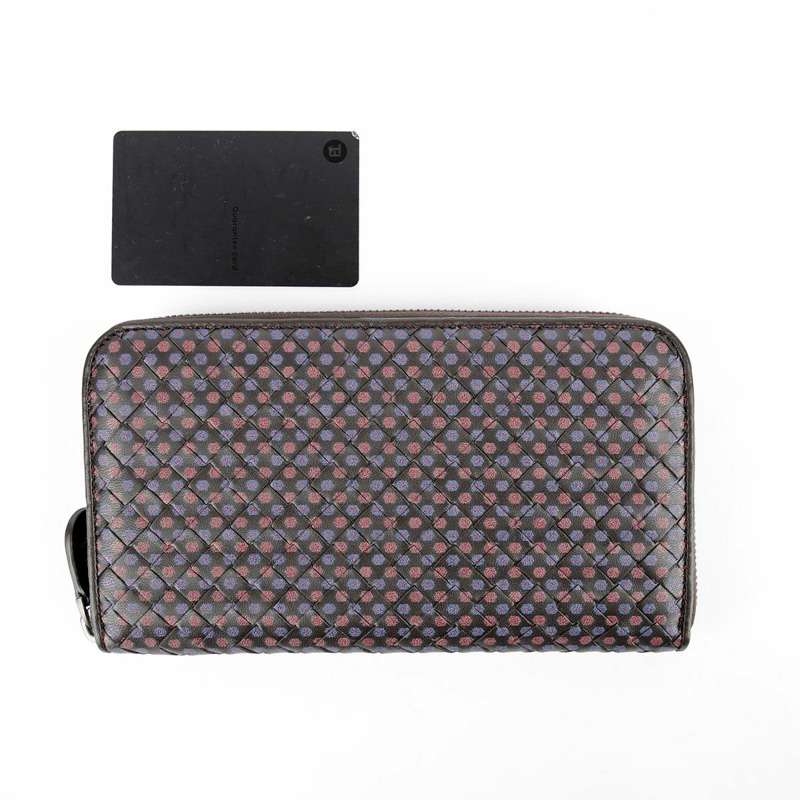 BOTTEGA VENETA 棕色皮革花卉圖案編織拉鍊長皮夾-11
