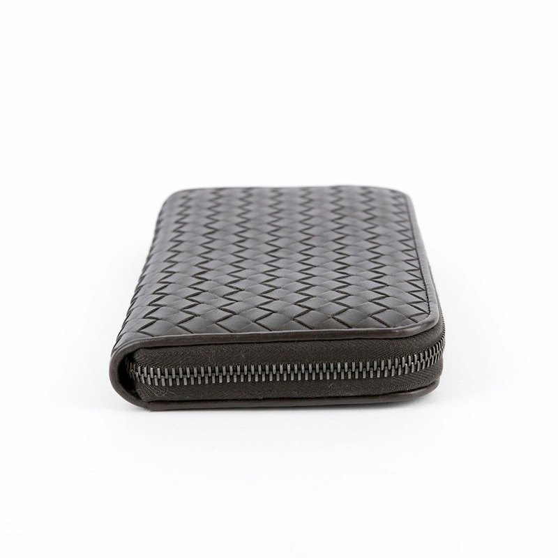 BOTTEGA VENETA 深棕色皮革 Intrecciato 拉鍊錢包-2