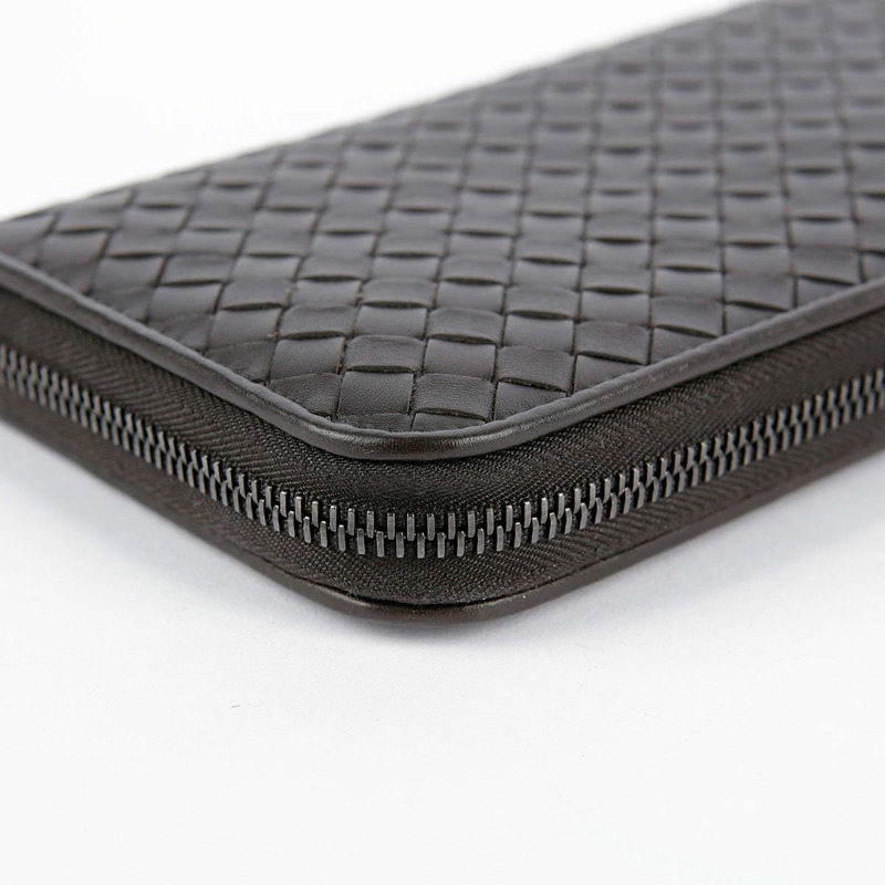 BOTTEGA VENETA 深棕色皮革 Intrecciato 拉鍊錢包-3
