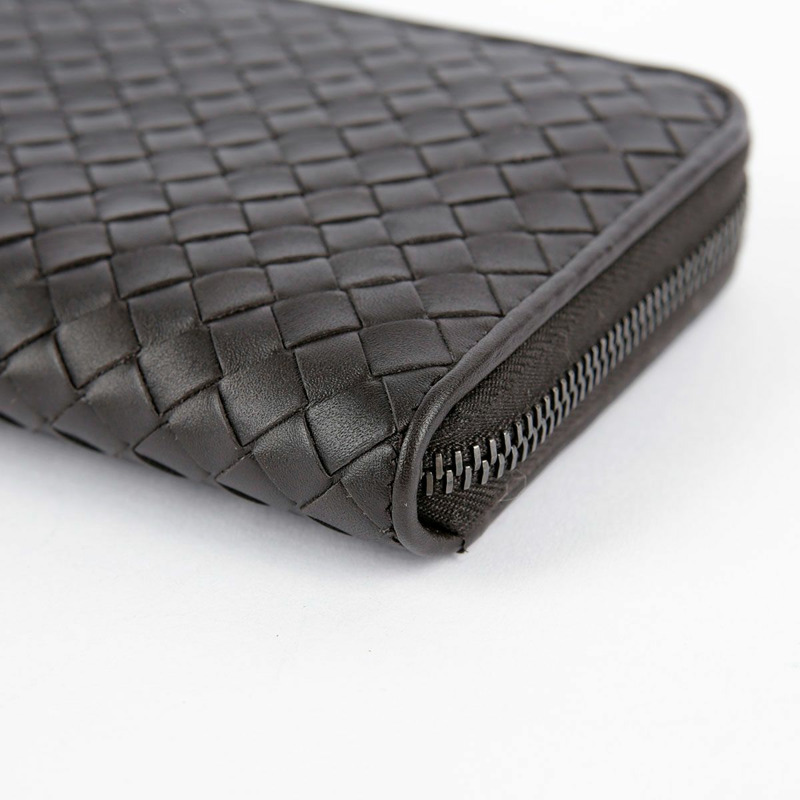 BOTTEGA VENETA 深棕色皮革 Intrecciato 拉鍊錢包-4