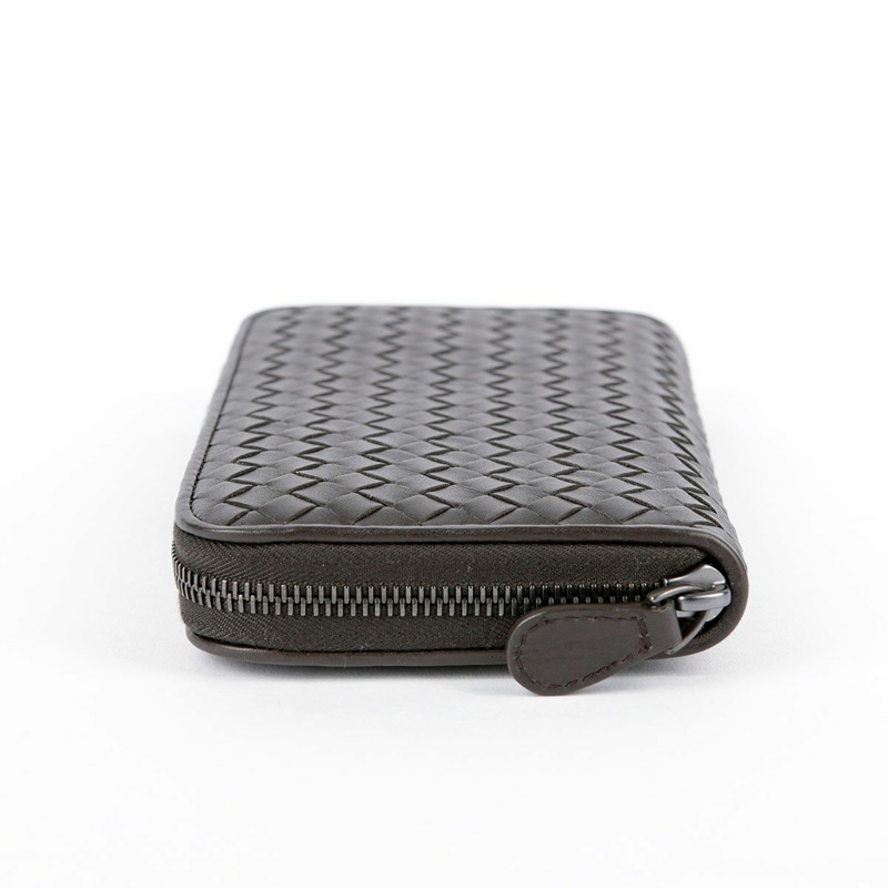 BOTTEGA VENETA 深棕色皮革 Intrecciato 拉鍊錢包-5