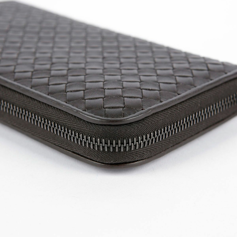 BOTTEGA VENETA 深棕色皮革 Intrecciato 拉鍊錢包-7