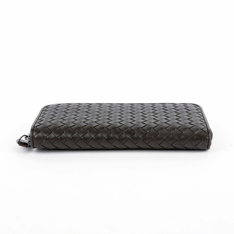BOTTEGA VENETA 深棕色皮革 Intrecciato 拉鍊錢包-8