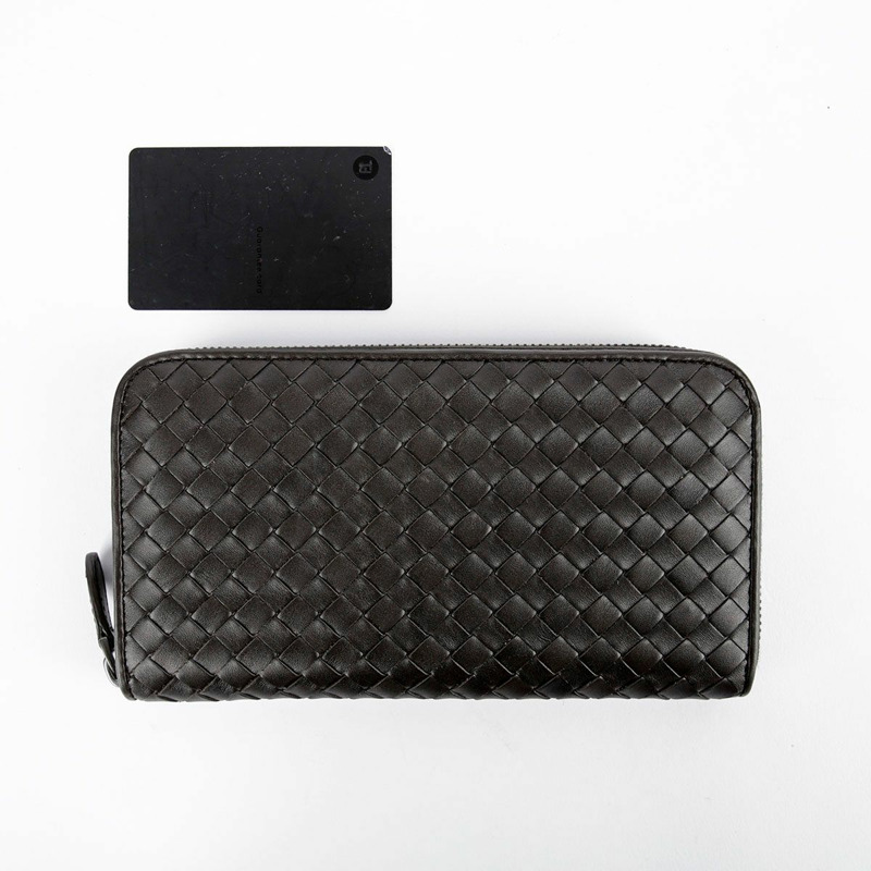 BOTTEGA VENETA 深棕色皮革 Intrecciato 拉鍊錢包-11