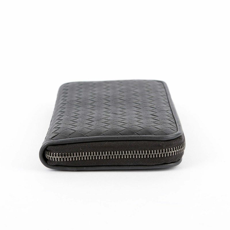 BOTTEGA VENETA 深灰色皮革 Intrecciato 拉鍊長版皮夾-2