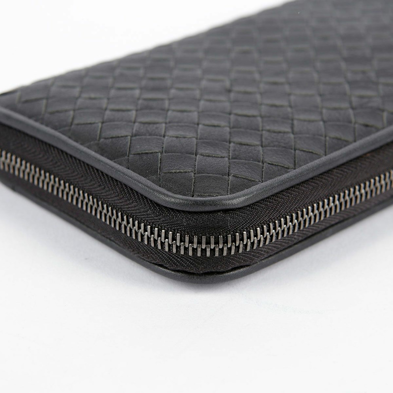 BOTTEGA VENETA 深灰色皮革 Intrecciato 拉鍊長版皮夾-3