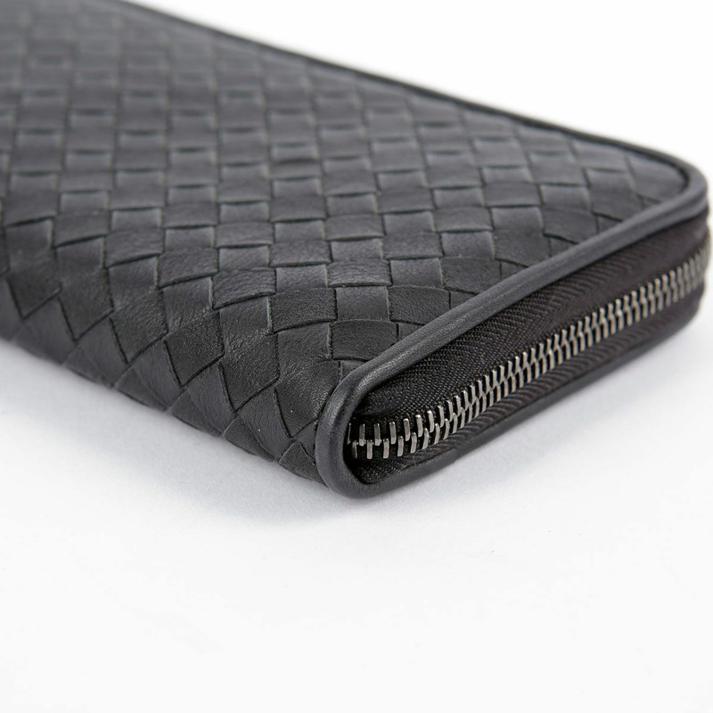 BOTTEGA VENETA 深灰色皮革 Intrecciato 拉鍊長版皮夾-4
