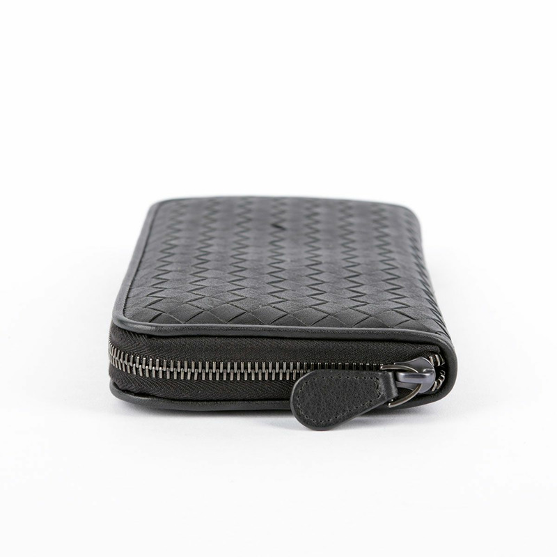 BOTTEGA VENETA 深灰色皮革 Intrecciato 拉鍊長版皮夾-5