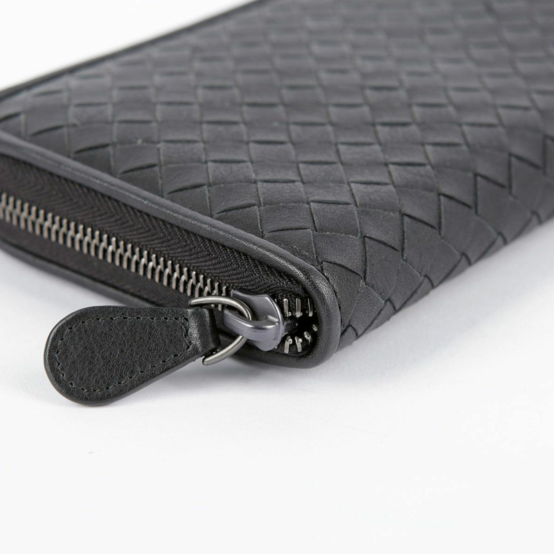 BOTTEGA VENETA 深灰色皮革 Intrecciato 拉鍊長版皮夾-6