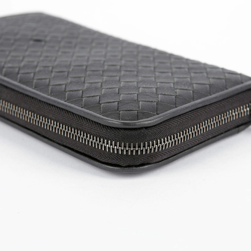 BOTTEGA VENETA 深灰色皮革 Intrecciato 拉鍊長版皮夾-7
