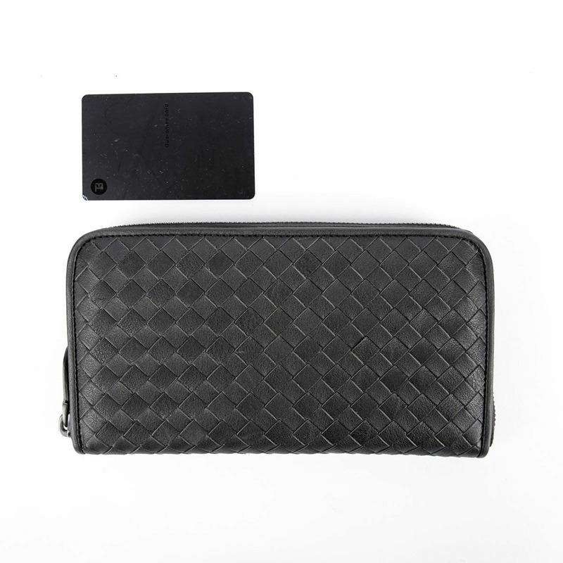 BOTTEGA VENETA 深灰色皮革 Intrecciato 拉鍊長版皮夾-11
