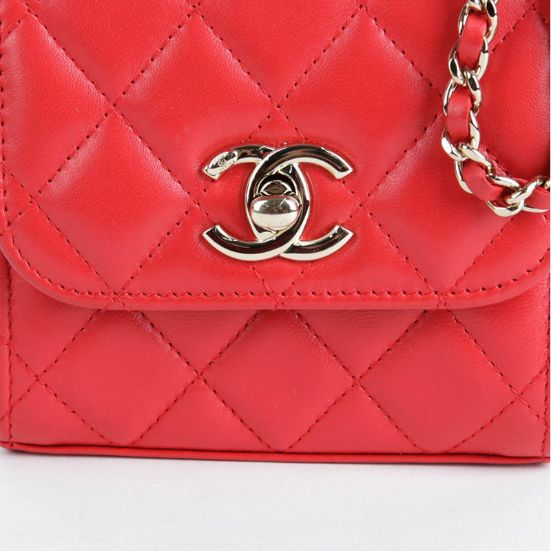 CHANEL 迷你紅色小羊皮時尚CC單肩斜背包-2