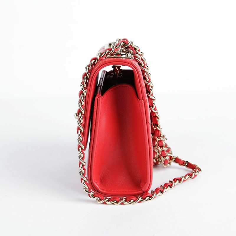 CHANEL 迷你紅色小羊皮時尚CC單肩斜背包-4